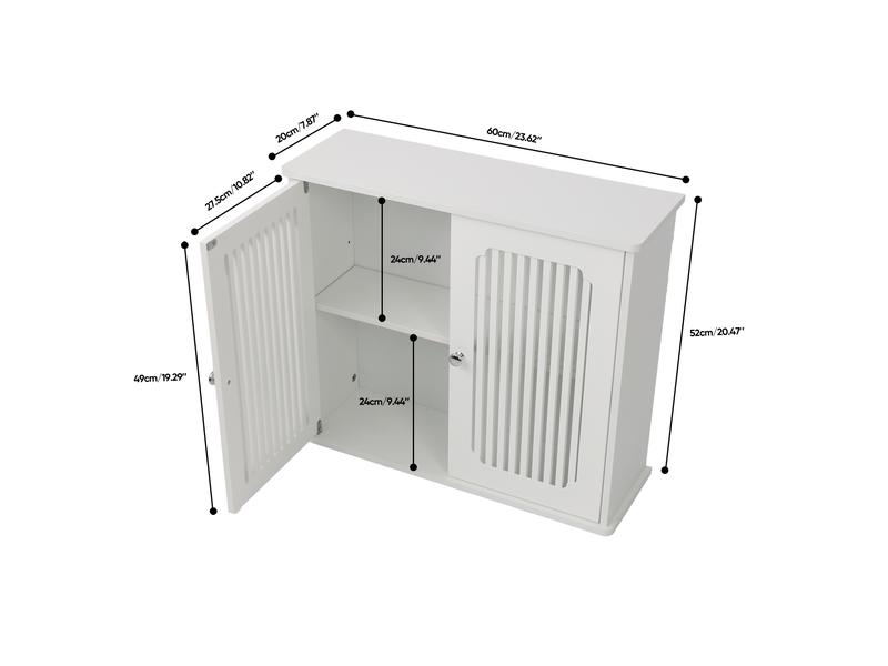  Armoire murale de salle de bain 60x20x52 cm 2 portes à lamelles mdf blanc  - Conforama E
