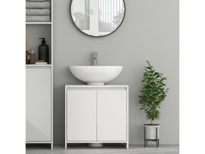  Meuble sous lavabo blanc avec découpe en u, 2 portes, 60 x 30 x 60 cm  - Conforama C