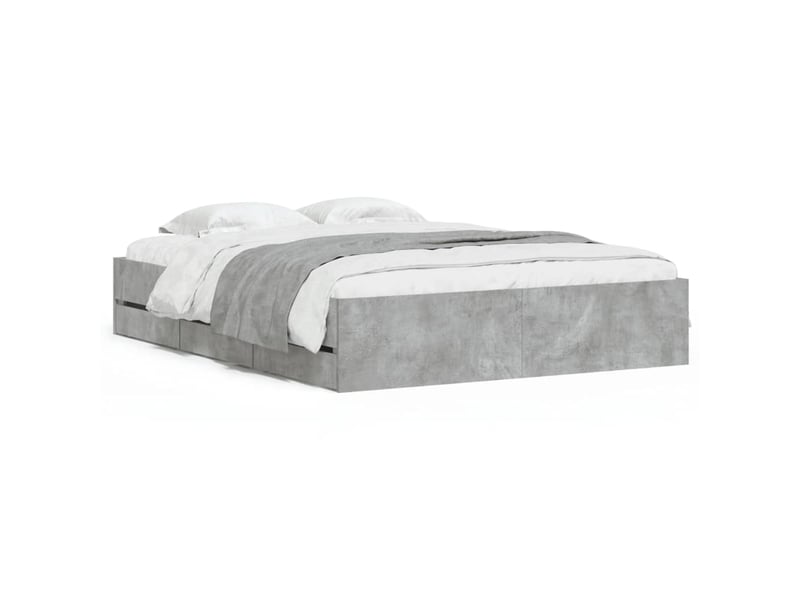 Lit double- lit adulte -  cadre de lit avec tiroirs sans matelas gris béton 150x200 cm  - Conforama A