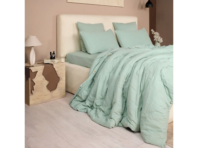  Parure housse de couette 240x220cm + 2 taies 100% gaze de coton lavée vert givré - valma VALMA - Conforama B