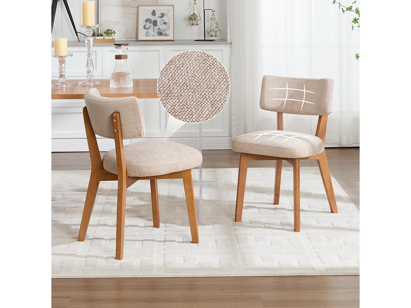 Lot de 2 chaises de salle à manger modernes style milieu du siècle pieds bois massif assise rembourrée tissu pour cuisine salle à manger bureau kaki+marron  - Conforama E