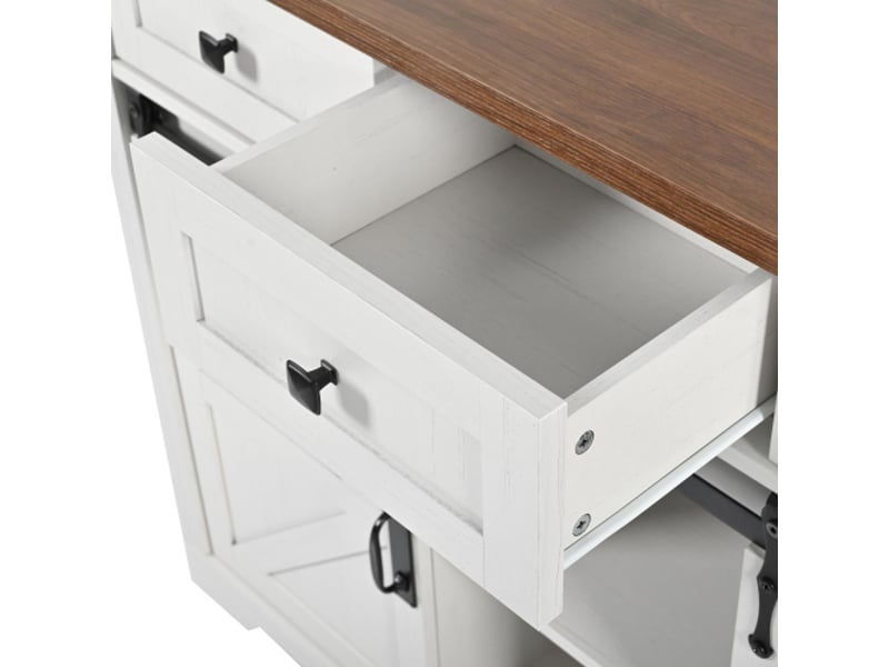  Desserte roulante extensible,chariot de cuisine avec grain de bois,2 portes coulissantes,3 tiroirs et 5 roues(2 roues verrouillables),beige desserte beige - Conforama E