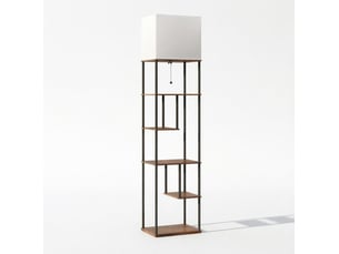 Lampe sur pied à étagères 40 x 29 x 171 cm, noire marron et beige, mdf métal lin, éclairage réglable