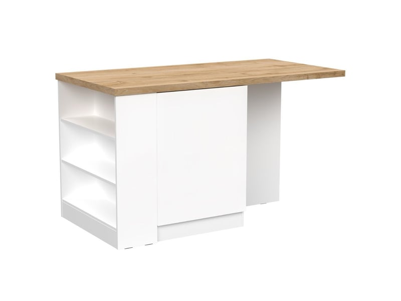  Ilot de cuisine 160cm avec angle laqué blanc plateau aspect bois finition cadiz - alva ALVA - Conforama A