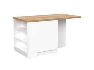 Ilot de cuisine 160cm avec angle laqué blanc plateau aspect bois finition cadiz - alva