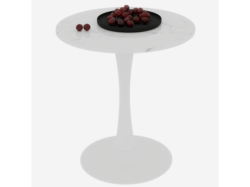  Table basse ronde en marbre artificiel blanc, avec pieds hauts, pour le salon ou un espace détente  - Conforama A