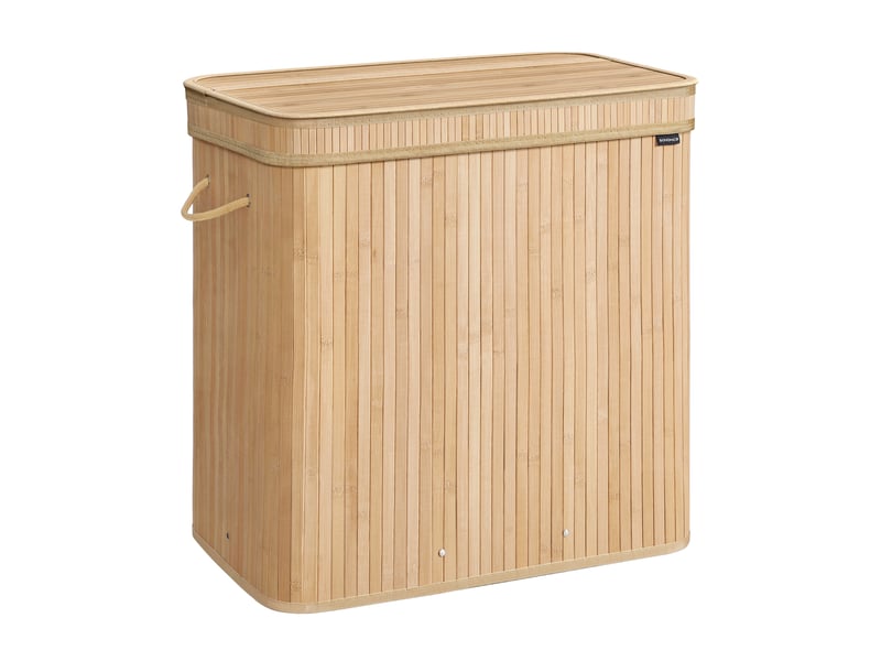 Panier à linge sale avec couvercle, corbeille linge sale en bambou, sac intérieur amovible et lavable en machine, poignées, volume 150 l, buanderie, chambre, salon, bambou naturel  - Conforama B
