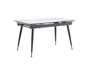 Table à manger extensible 140 à 200 cm en pierre frittée blanche