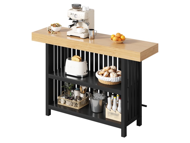  Table de bar avec repose-pieds et étagère à 2 niveaux, 160 x 40 x 105 cm, noire  - Conforama A