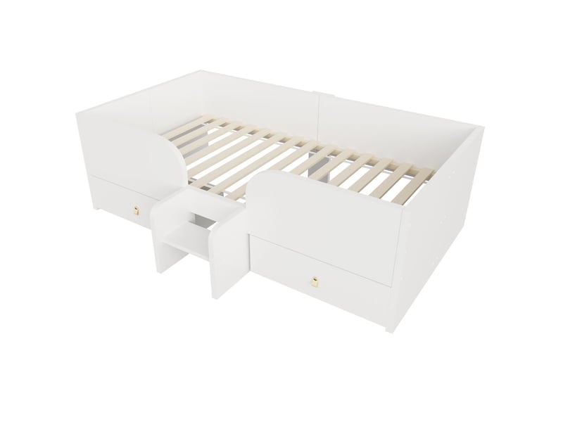 Lit avec tiroirs 90 x 200 cm petite échelle de sécurité lit simple deux grands tiroirs structure en bois finition blanche - Conforama E