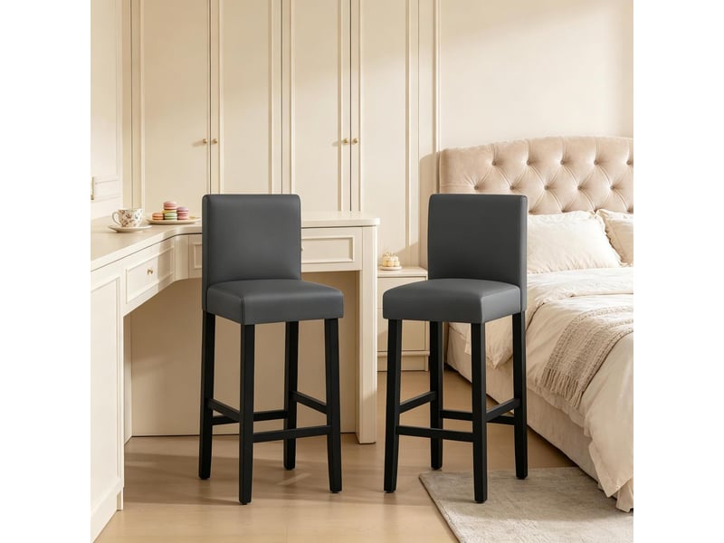 Lot de 2 tabourets de bar 41 x 37,5 x 110 cm - assise rembourrée en similicuir - pieds en bois massif avec repose-pieds - gris et noir - Conforama E