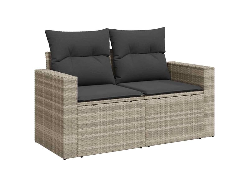 Canapé de jardin 2 places et coussins gris clair résine tressée - Conforama A