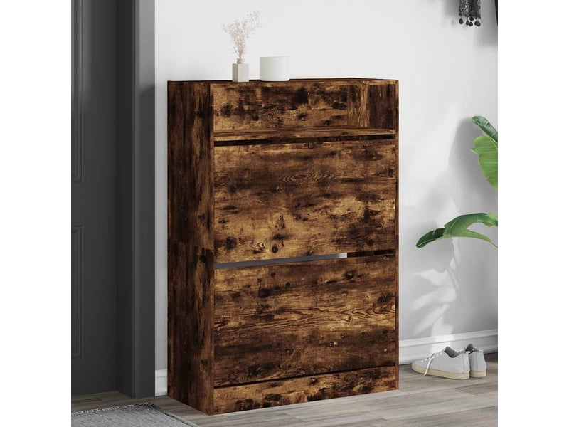  Meuble à chaussure | armoire à chaussures 2 tiroirs rabattables chêne fumé shl5170  - Conforama B