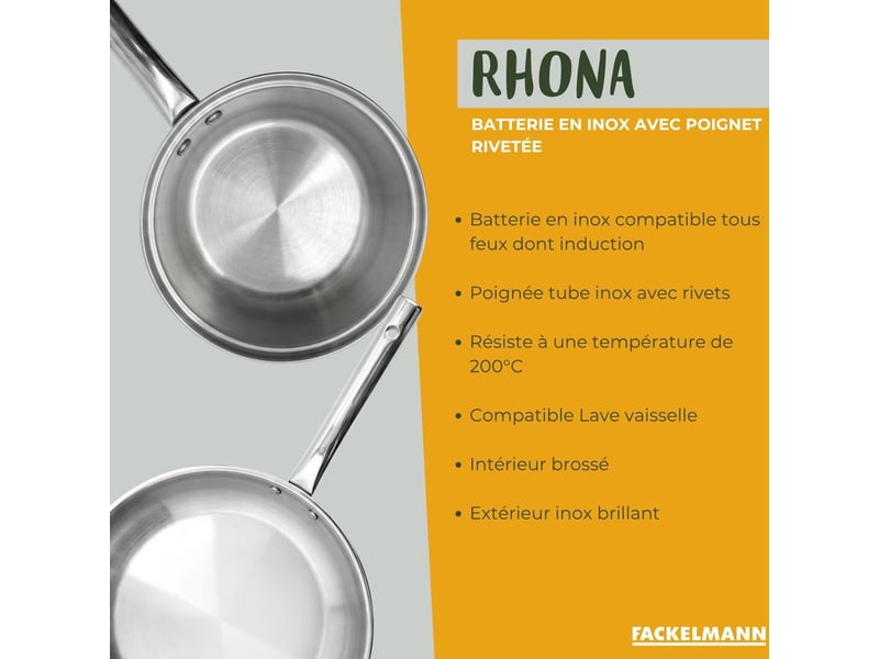 Lot de 3 casseroles 182022 cm et poêle en inox 24 cm avec couvercle fackelmann rhona 9133150B88 - Conforama C