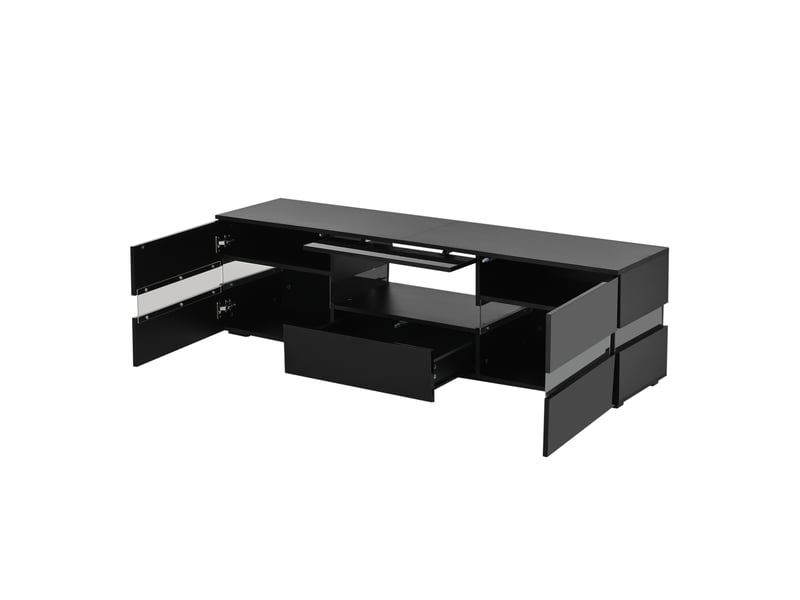  Meuble tv moderne brillant 160x39x45 cm avec éclairage led, 1 tiroir, 2 portes, compartiment ouvert avec insert en verre acrylique  - Conforama C