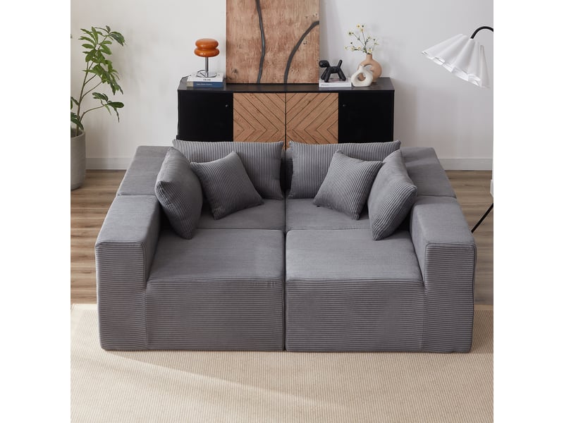  Canapé d’angle modulable en l - 4 modules, assise au sol et velours côtelé - canapé compressé - gris CozyNest - Conforama D