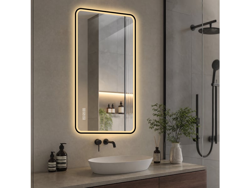  Miroir de salle de bains led 100x60 cm noir avec éclairage et antibuée  - Conforama E