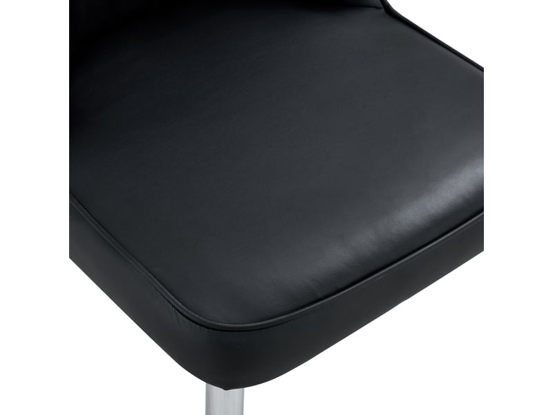 Chaises de salle à manger 2 pièces en simili cuir noir, design moderne et minimaliste, assise et dossier larges, pieds métal argenté, pour salle à manger et cuisine - Conforama D