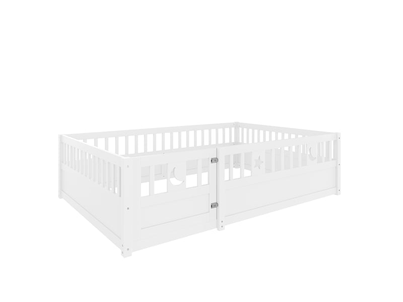  Lit enfant à panneaux 140 x 190 cm sans sommier et sans matelas, barrière, déco étoile et lune, blanc  - Conforama A
