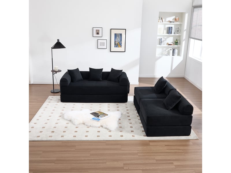 Canapé d'angle droit convertible 4 places tissu noir canapé d'angle noir - Conforama F