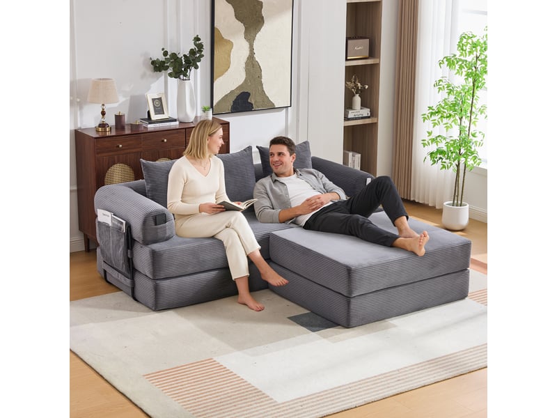  Canapé d'angle réversible fixe 3 places tissu gris foncé canapé compressible - Conforama B