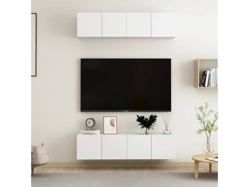  Lot de 4 meuble tv bas salon blanc 60x30x30 cm bois d'ingénierie  - Conforama B