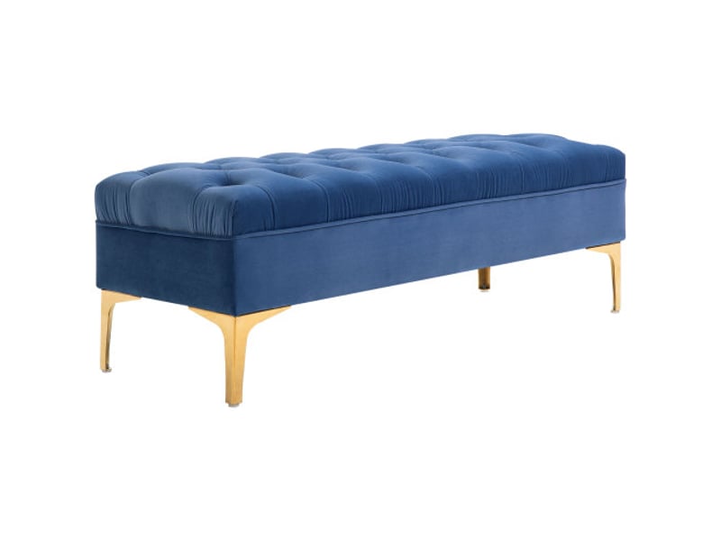  Banc de lit bleu en velours avec pieds hauts, 118x45x42 cm, pour chambre et entrée  - Conforama A