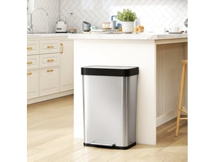 Poubelle de cuisine à pédale 60 l 44x36x66,5 cm argentée en acier inoxydable, couvercle silencieux