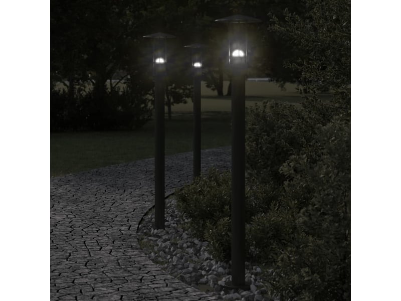  Lampadaires d'extérieur 3 pcs 100 cm acier inoxydable noir 02_0042545  - Conforama B