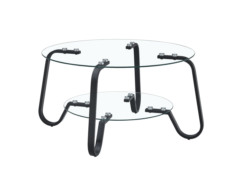  Table basse ronde avec 2 niveaux et plateau en verre de sécurité, structure en métal, pour salon, noir  - Conforama A