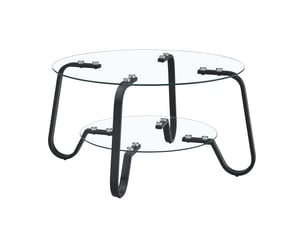 Table basse ronde avec 2 niveaux et plateau en verre de sécurité, structure en métal, pour salon, noir