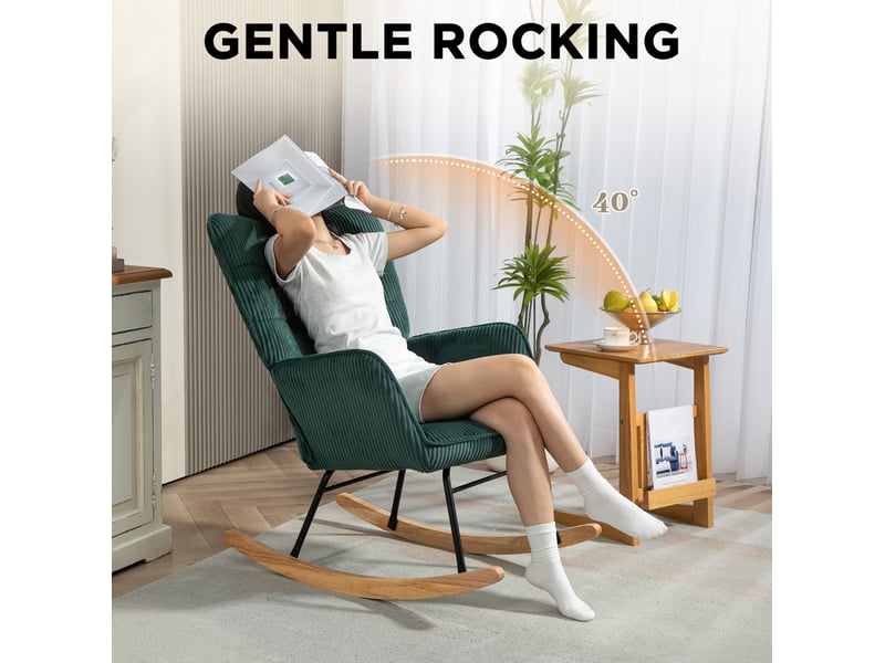 Fauteuil à bascule modenvie en velours côtelé vert foncé 71 x 98 x 101 cm  - Conforama D