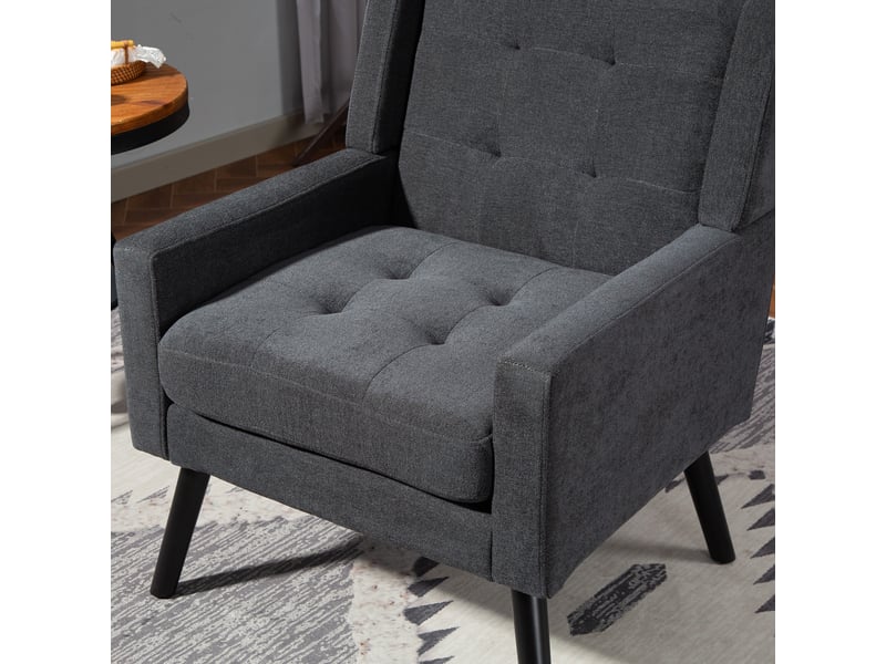  Fauteuil gris foncé en daim capitonné, style milieu du siècle, mousse haute densité, pieds bois massif, salonchambrebureau  - Conforama E