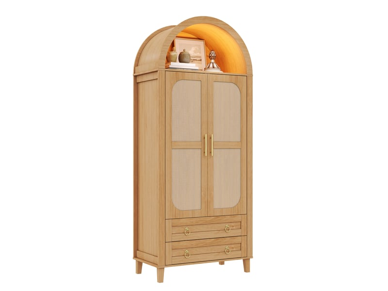 Armoire 2 portes avec led, penderie et 2 tiroirs 76x50x184 cm, naturel - Conforama A