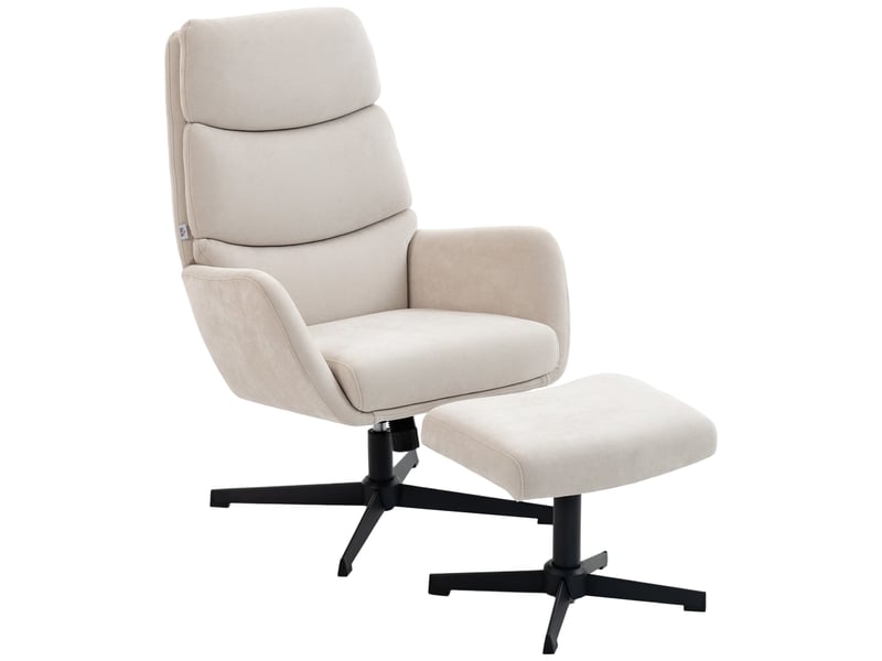  Fauteuil rembourré avec repose-pieds, fauteuil lounge à dossier haut, piètement en métal, pour salon, chambre, beige  - Conforama A