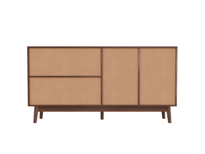  Buffet de cuisine, 155 x 38 x 80 cm, 3 portes coulissantes en rotin 2 tiroirs, vaisselier, meuble de rangement  - Conforama E