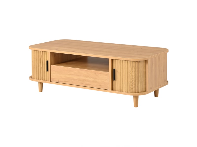 Table basse avec 1 tiroir 2 portes , table salon en mdf et panneau de particules naturel, 100x50x35 cm - Conforama E