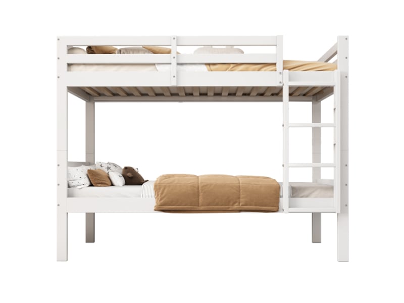 Lit superposé 90x200 cm, lit enfant avec échelle d'angle et protection antichute, en bois, blanc, sans matelas - Conforama A