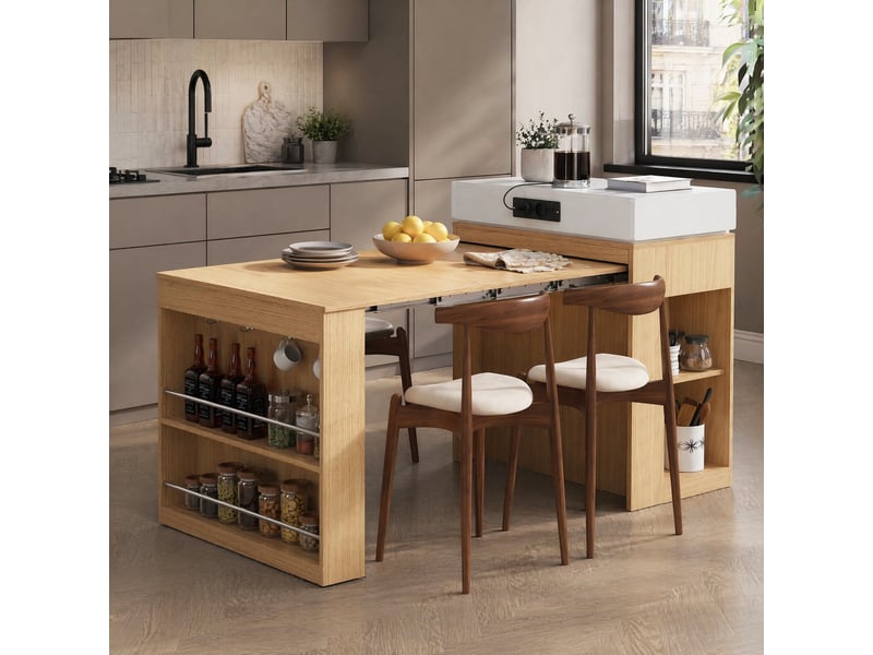  Îlot de cuisine 83x46x96 cm extensible mdf naturel et blanc  - Conforama B