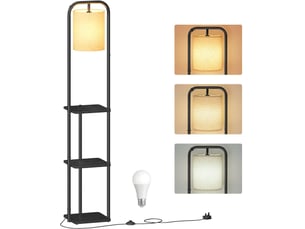 Lampadaire sur pied design moderne avec 3 étagères 29,9 x 31,8 x 160,5 cm en tissu noir 12_0012568
