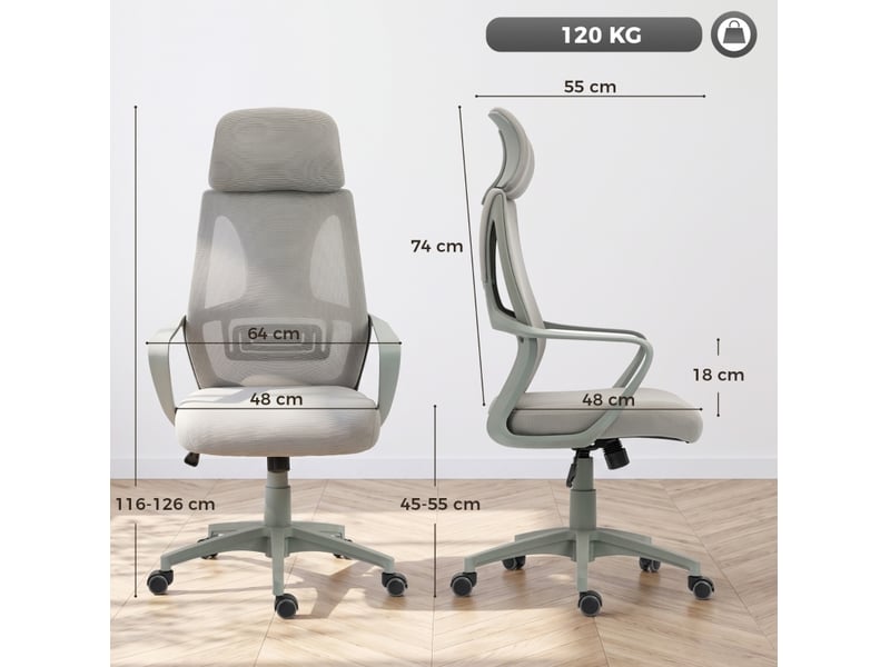 Fauteuil de bureau 64x55 cm - gris - réglable en hauteur, appui-tête, soutien lombaire et fonction basculante  - Conforama C