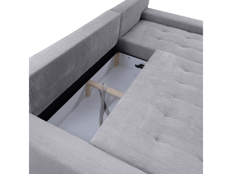  Canapé d'angle convertible velutti l velours côtelé poso gris, méridienne droite avec coffre  - Conforama D
