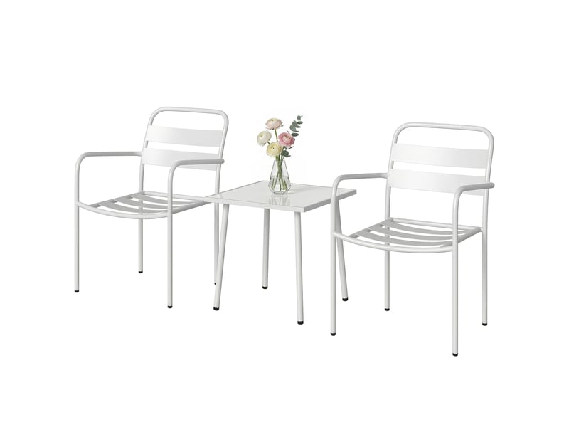 Ensemble bistro 3 pièces : table en verre et 2 chaises, mobilier d'extérieur blanc. - Conforama B