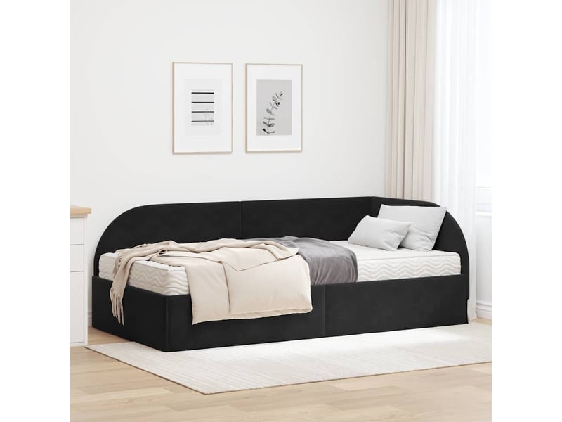 Lit adulte, lit simple, cadre de lit d'angle avec matelas 2 pc noir velours cf6475 - Conforama B
