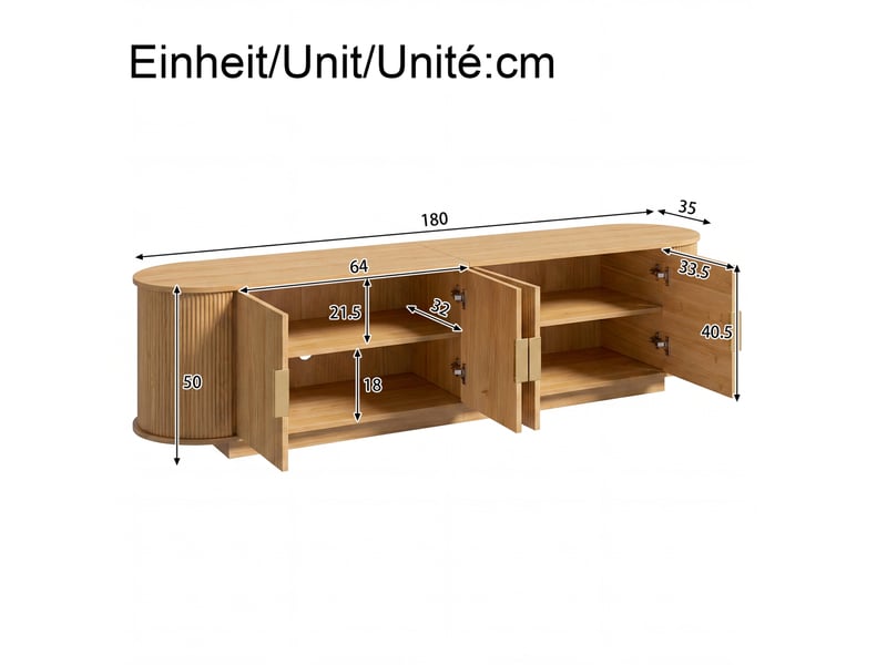  Meuble tv 180x35x50 cm avec 4 portes coloris naturel  - Conforama C