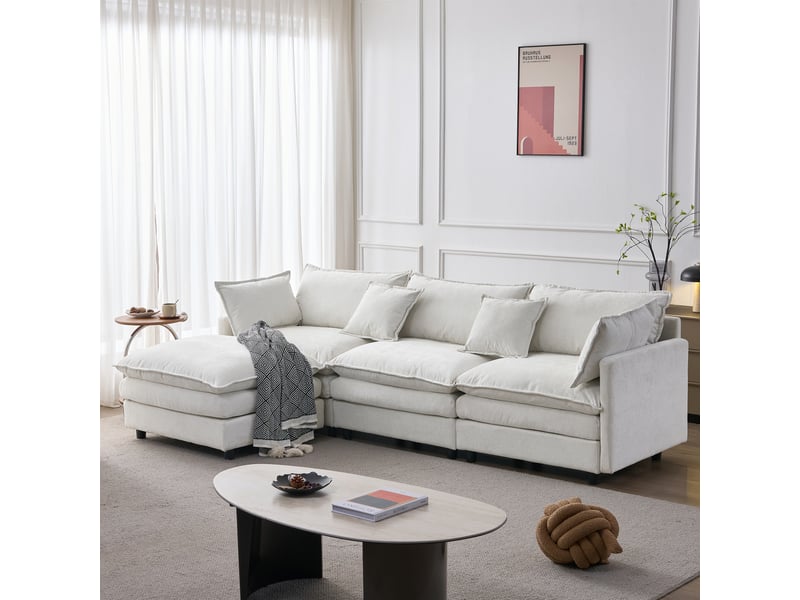 Canapé d'angle, canapé modulable : 3 places, avec pouf, avec méridienne, en chenille - Conforama C