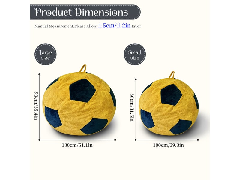  Fauteuil simple - 130x90cm - fauteuil pouf géant motif ballon de football en mousse et flannel doux - jaune et bleu  - Conforama E