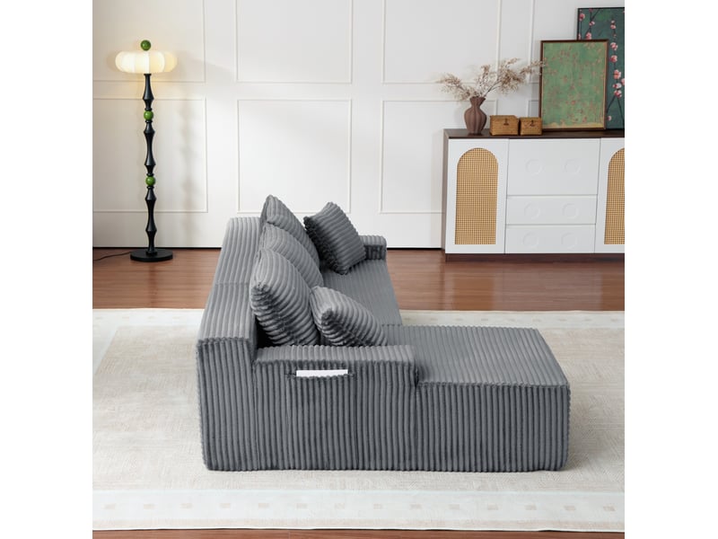  Canapé d’angle modulable gauche compressé 4 places en mousse et velours côtelé couleur gris, style moderne  - Conforama D