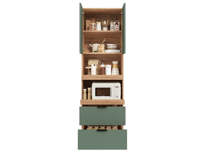  Armoire de cuisine garde-manger 59,5x45x200 cm - 2 tiroirs - plateaux coulissants - fixation antibasculement - mdf - vert  - Conforama A