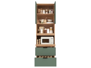 Armoire de cuisine garde-manger 59,5x45x200 cm - 2 tiroirs - plateaux coulissants - fixation antibasculement - mdf - vert
